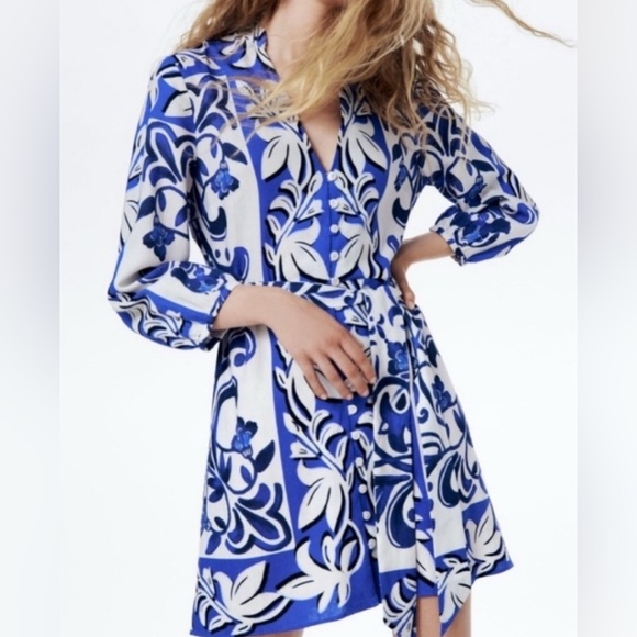 ZARA blue&white Damask dress NWT - Picture 4 of 4